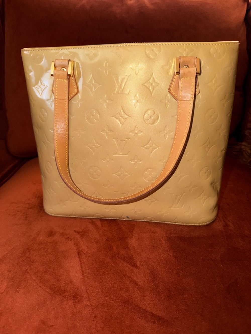 Louis Vuitton Tan Monogram Vernis Tote with Natural Leather Straps